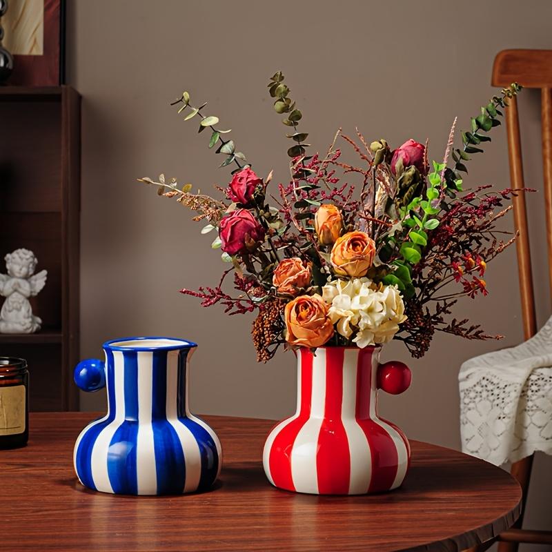 Modern Minimalist Striped Ceramic Vase - Unique Vintage Painted Design for Flower Arrangement, High-end Home Decor