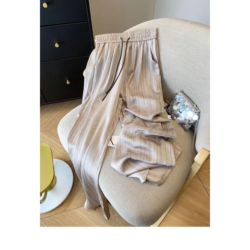 

Satin white wide-leg casual pants women s summer straight-leg pants drawstring high-waisted floor-mopping trousers drape wide-leg trousers XL шампанского