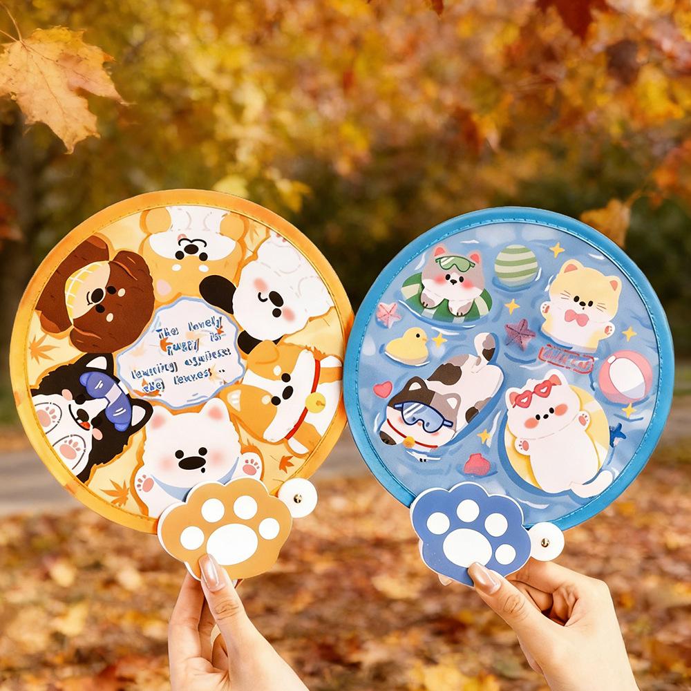 Ins Cute Reflector Cartoon Heart Folding Hand Fan - Portable Round Fan for Photos