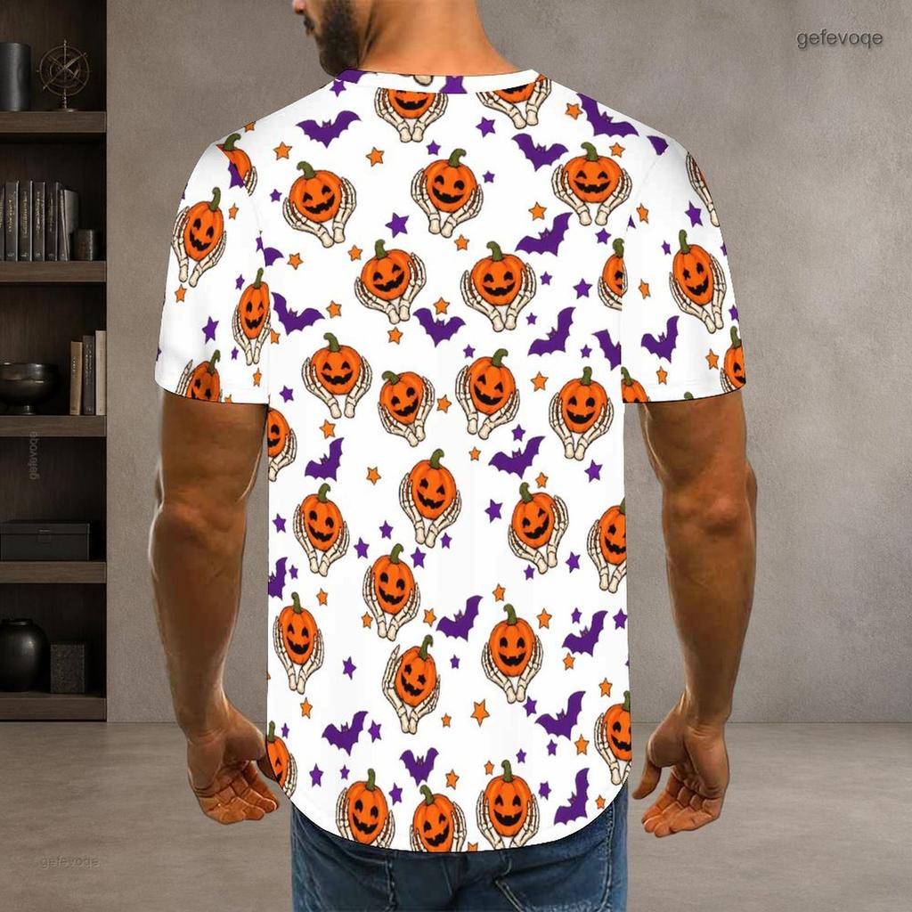 Men S Plus Size Round Neck Short Sleeve Halloween Printed White T Shirt