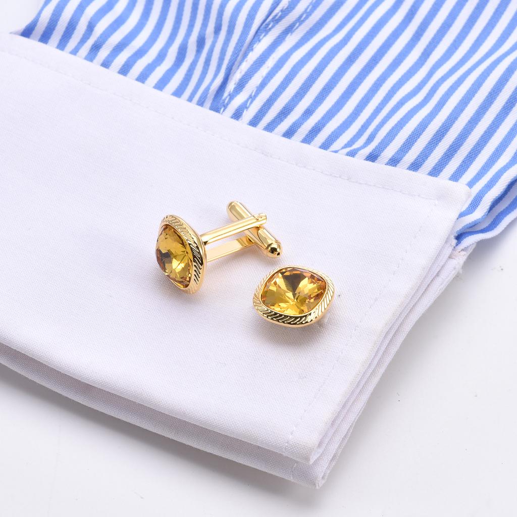 Rent Kobberbelagt Ekte Gull Herre Firkantet Krystall Zirkonium Franske Mansjettknapper Dressskjorte Premium Ermepigger Mansjettspenner