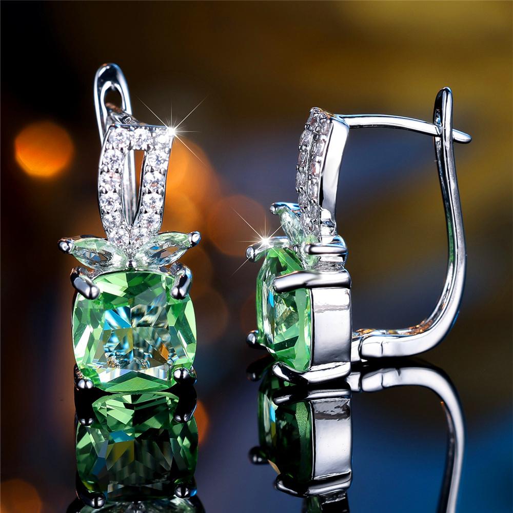 Cute Female Apple Green Zircon Stone Square Hoop Earrings Female Silver Color Wedding Jewelry For Women