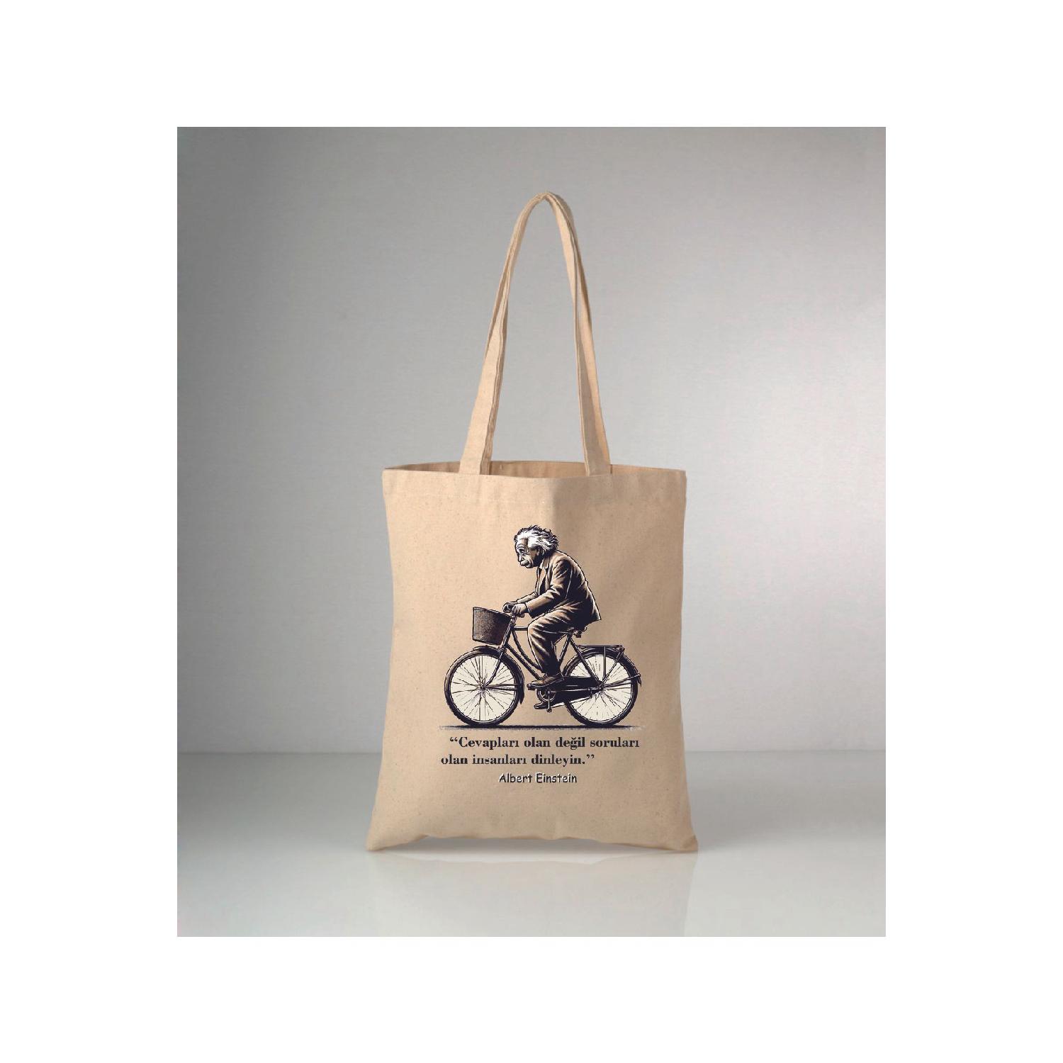 

Albert Einstein Bicycle Printed Raw Cloth Shoulder Bag 35 x 39 экрю