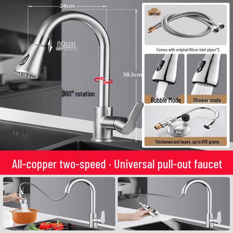 TLXT Full Copper Kitchen Faucet with Pull-Out Sprayer