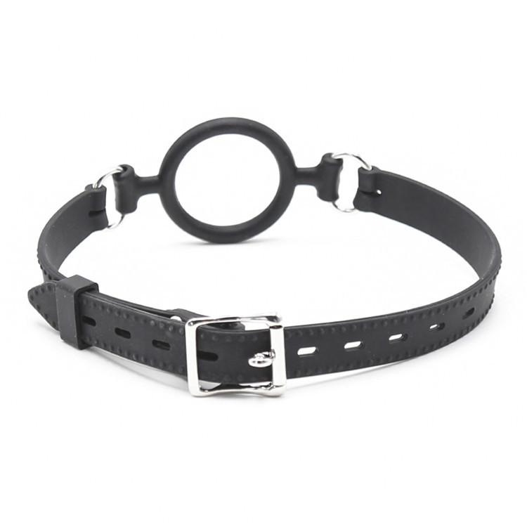 Silicone O-ring Gag with Nipple Clamps - Black Bondage Set