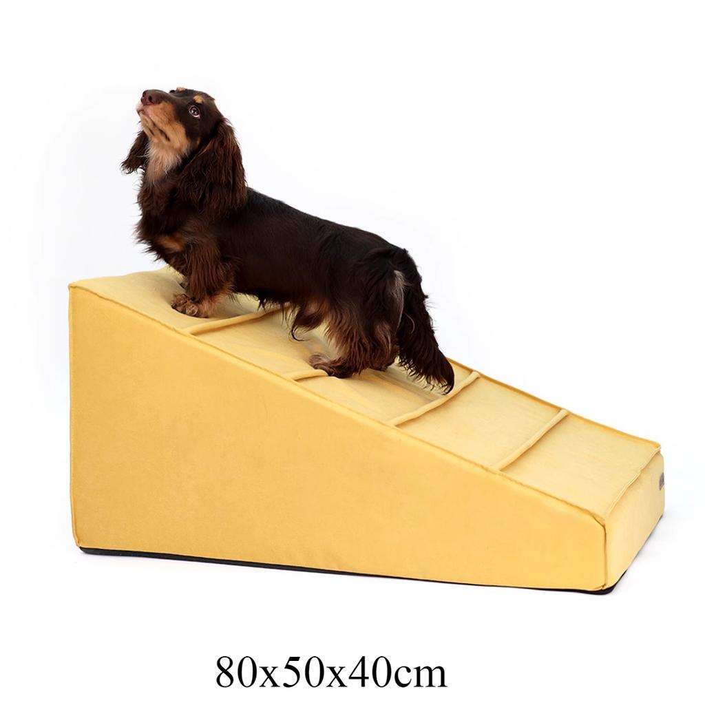 2-in-1 Pet Ramp & Bed Detachable Dog Stairs with High Sponge Washable Pet Climbing Ladder Non-Slip Puppy Slope for Sofa/Bed