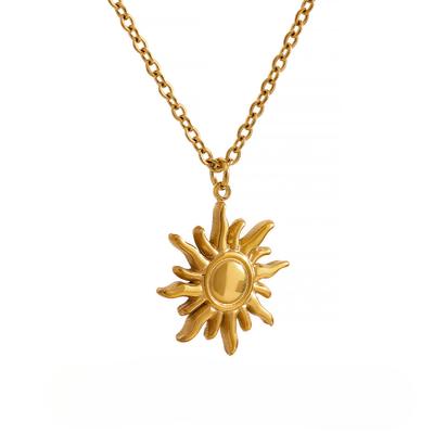 Stainless Steel Golden Casting Sun Pendant Necklace  Waterproof Simple Fashion Metal Texture Trendy Jewelry for Woman