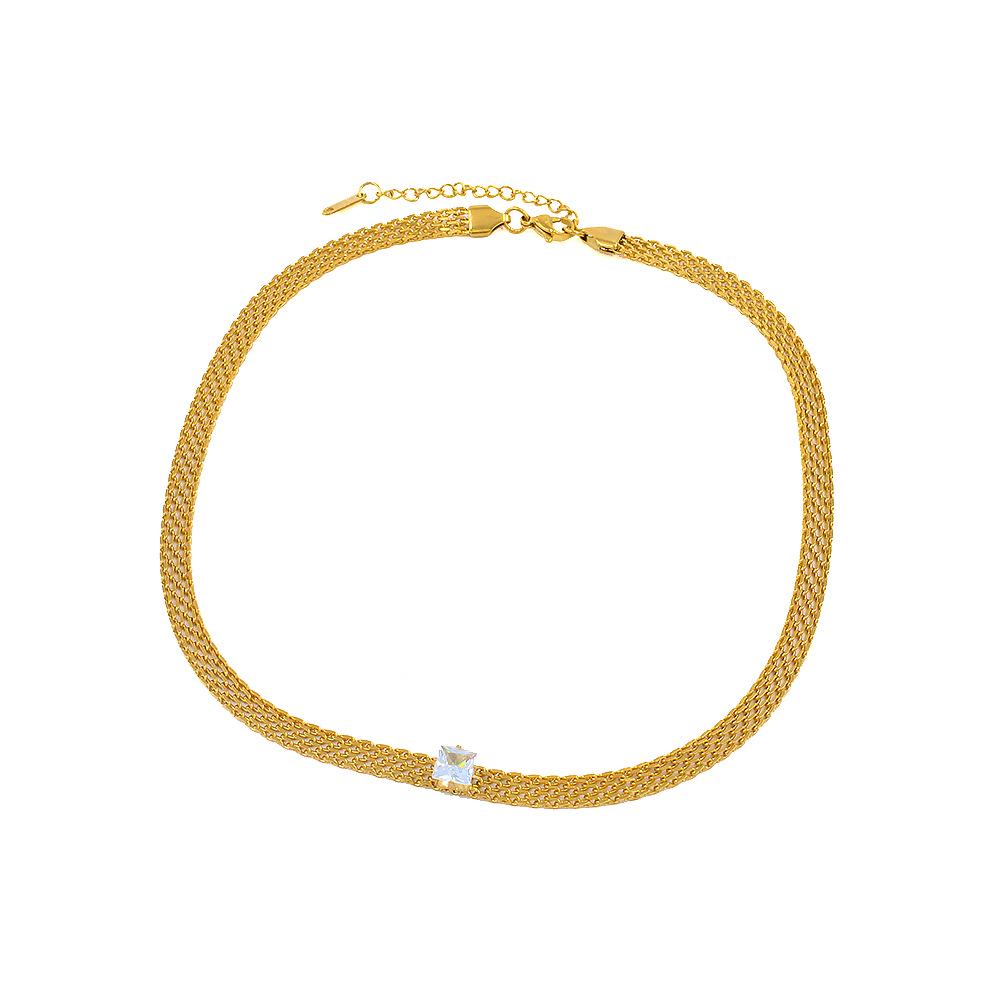 2022 Versatile Mesh Chain Zircon Necklace for Women, Diamond-Inlaid Stainless Steel with Real Gold Plating - YS151