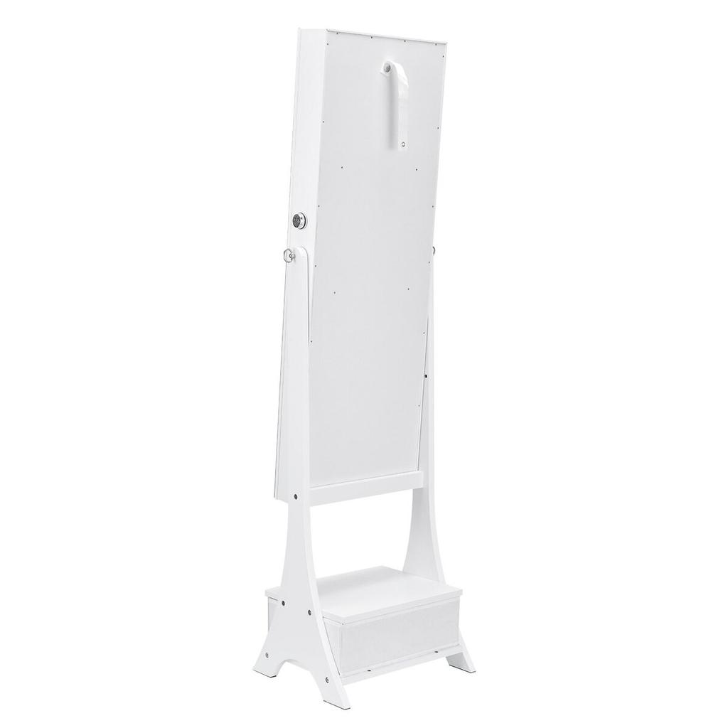 Mirror Jewelry Cabinet Standing Mirror with Storage Full Length White