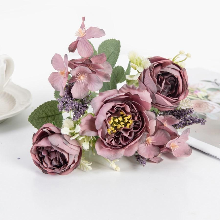 Artificial Flowers White Silk Hydrangea Peony Wedding Party Flower Bundle Home Vase Decorative Props Festival Scrapbook Ornament