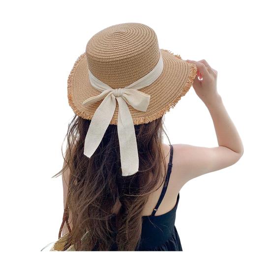 Summer Beach Hat, Wide Brim Straw Sun Hat, Sun Protection Foldable Hat with Ribbon Bow, Women Hat for Outdoor Travel Beach Trips