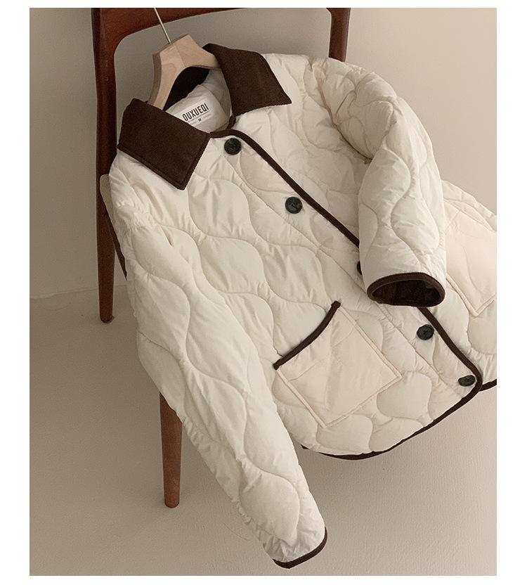 Contrast Color Thin Light Lapel Warm Short Loose Autumn Jacket