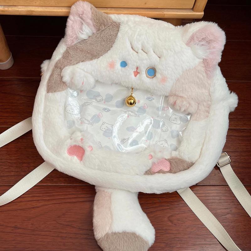 Korean version ins cute plush kitten pain bag Japanese sweet wind two-dimensional backpack transparent cartoon backpack