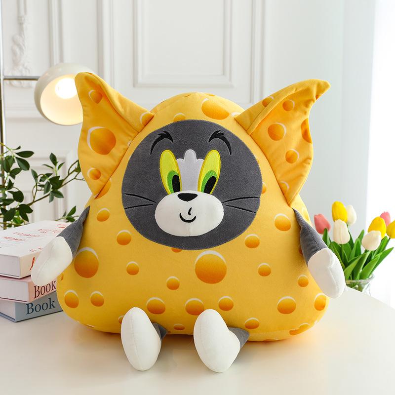 Cheese Cat and Mouse Pillow Doll Tom Cat Jerry Mouse Plush Toy Doll Children's Sleeping Pillow Gift