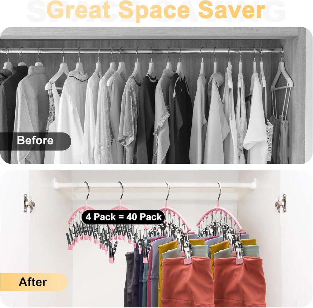 Organizér na legíny do skříně, Kovové věšáky na jógové kalhoty s 10 klipy, Závěsný organizér do skříně pro úsporu místa s pogumovanými organizéry a úložnými prostory do skříně