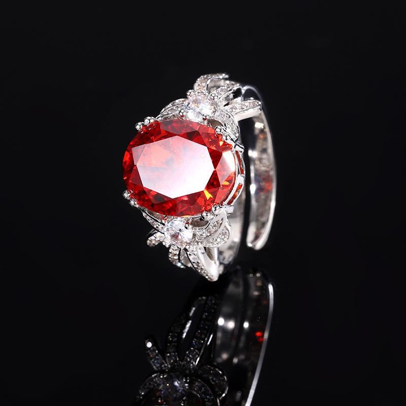 Jewelry Copper Bottom Gold-Plated High Carbon Diamond Ice Flower Temperament Light Luxury Pigeon Egg Ring 10 * 12