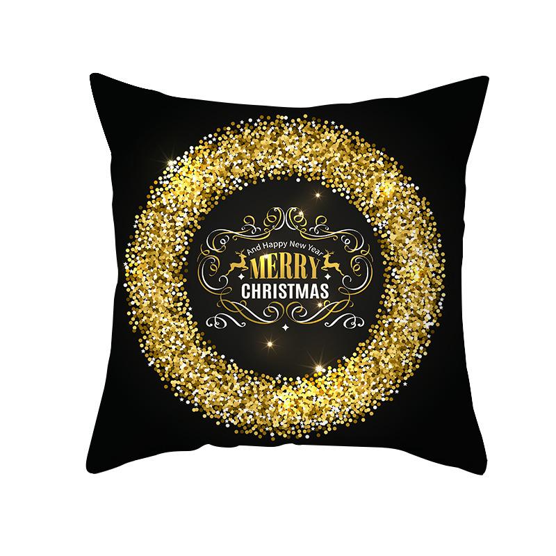 New Black Hot Stamping Christmas Pillow Cover Golden Elk Christmas Tree Sofa Cushion Cover Home