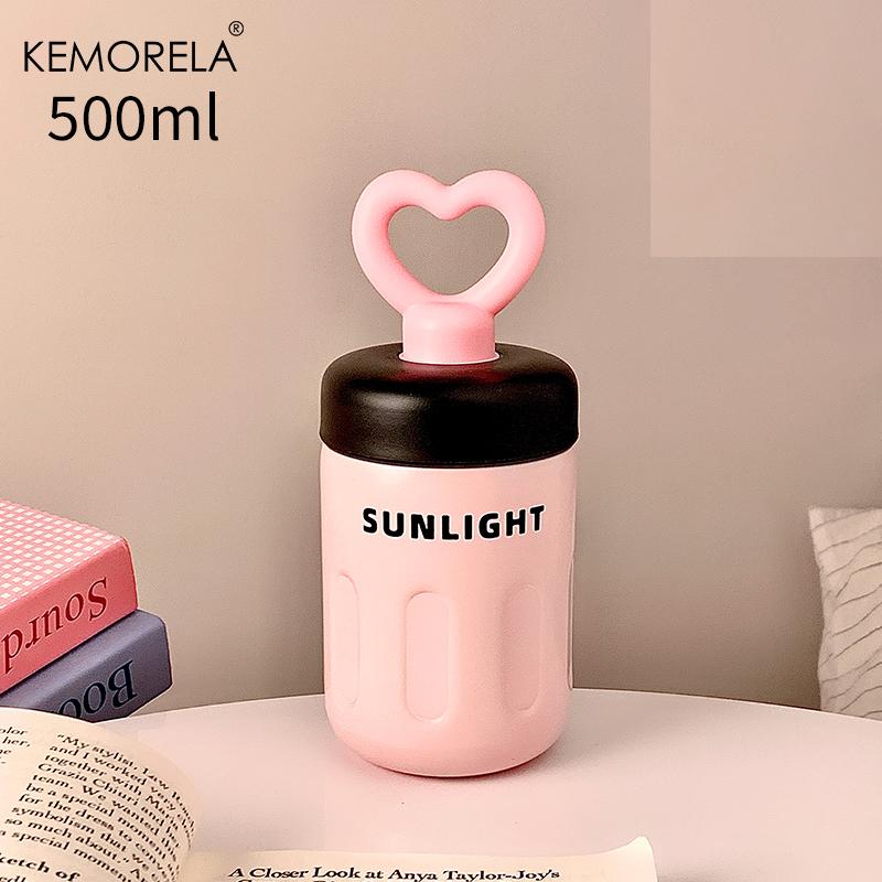 

500ML 1PCS Stainless Steel Thermos Cup with Love Handle And Straw Coffee Cup Ideal Valentine s Day Gift for Ins Inspired Style 500ml розовый