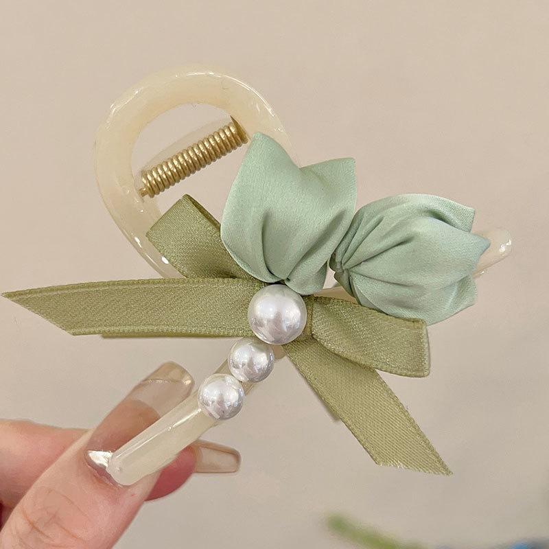 

Изысканная летняя заколка-краб для волос с цветами тюльпанов и жемчугом Нежный и милый аксессуар для волос Роскошные заколки-крабы с бантиками-бабочками