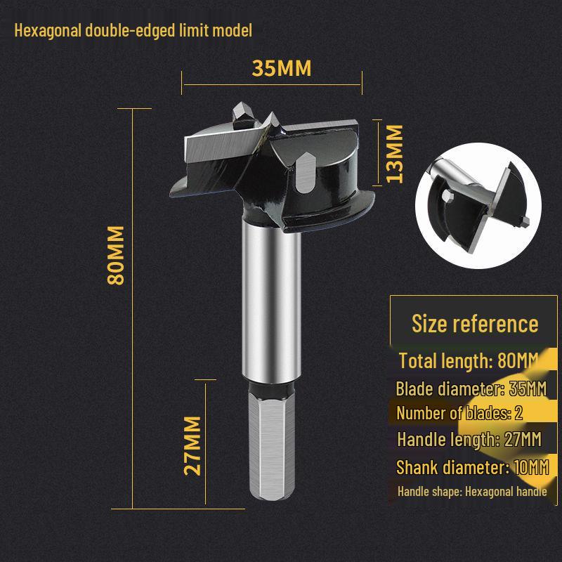 35mm Depth-Stop Hinge Hole Saw with Three-Flute Drill Bit for Woodworking and Cabinet Doors