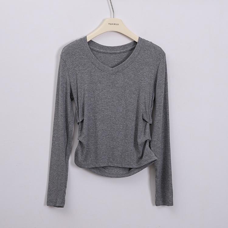 

Женский топ Feiyuan с V-образным вырезом, присборенной талией и длинными рукавами, ангоровый, красного цвета One Size