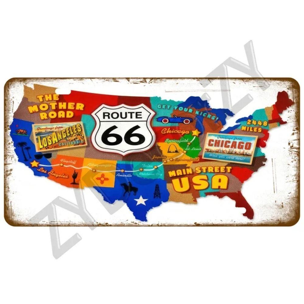 Vintage Route 66 Cars Metal Tin Sign Bar Club Tire Shop Decor