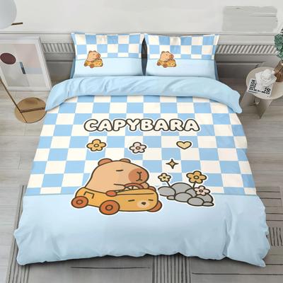 Cartoon Capybara Bettwäsche-Set Bettbezug Kissenbezug Erwachsene Junge Mädchen Schlafzimmer Dekoration Kinder Geschenk Einzel Doppel Groß