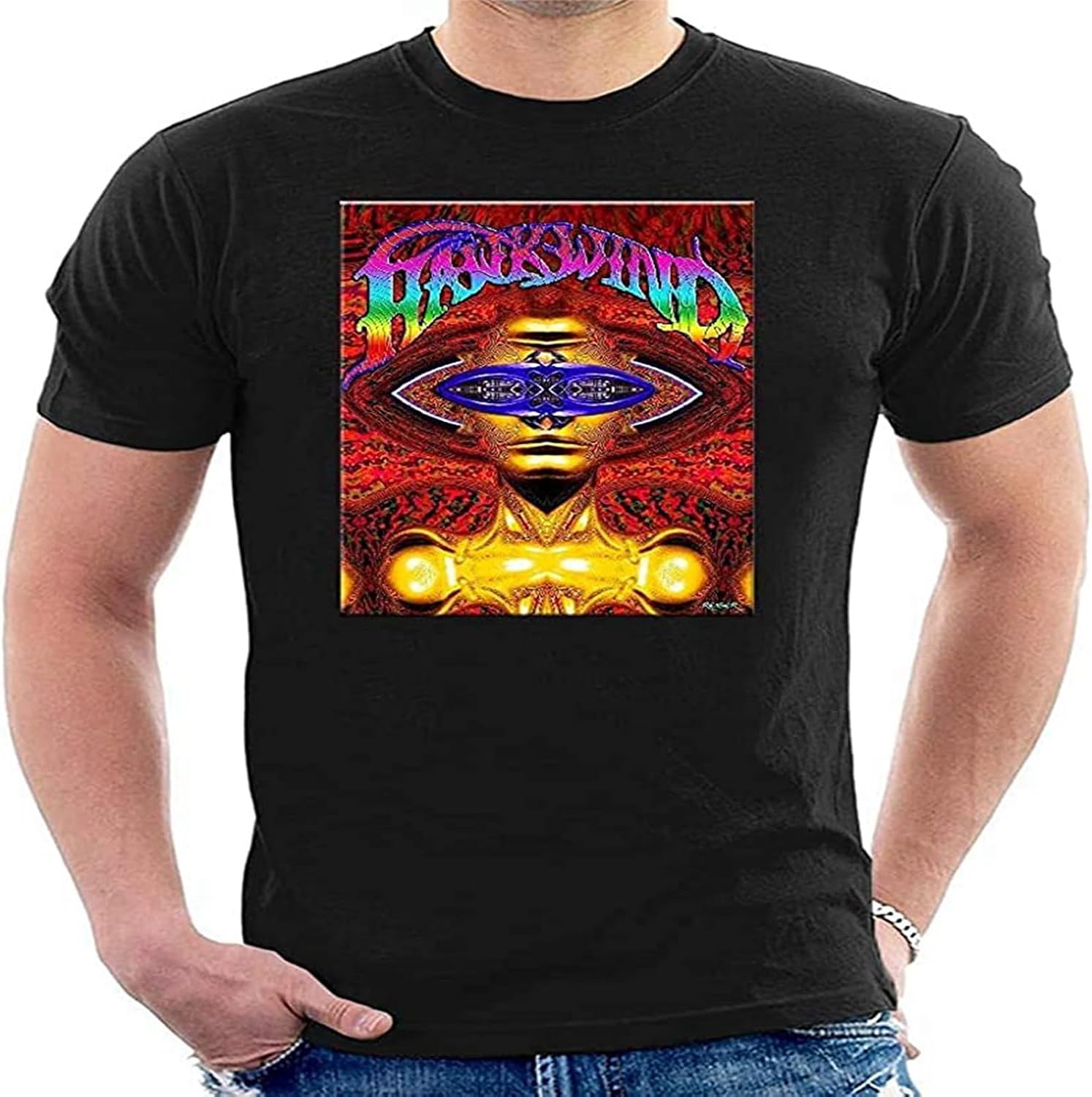 Men s Hawkwind Art Black T-Shirt Classic Cool Tee S чёрный