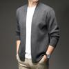 Men S V Neck Long Sleeve Knit Cardigan Solid Color Loose Fit Casual Anti Pilling Sweater