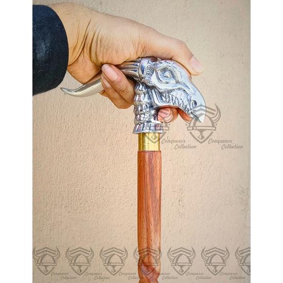 Antique Nautical Brass Golden Dragon Head Handle Walking Stick Wooden Cane Gifts