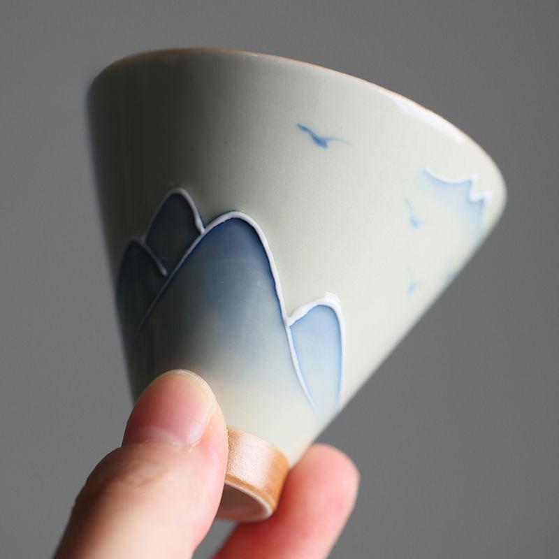 Hand-painted Landscape Hats Teacups Kung Fu Tea Set Grass Ash Ceramic Underglaze Color Drinking Tea Tasting Tea Single Cups