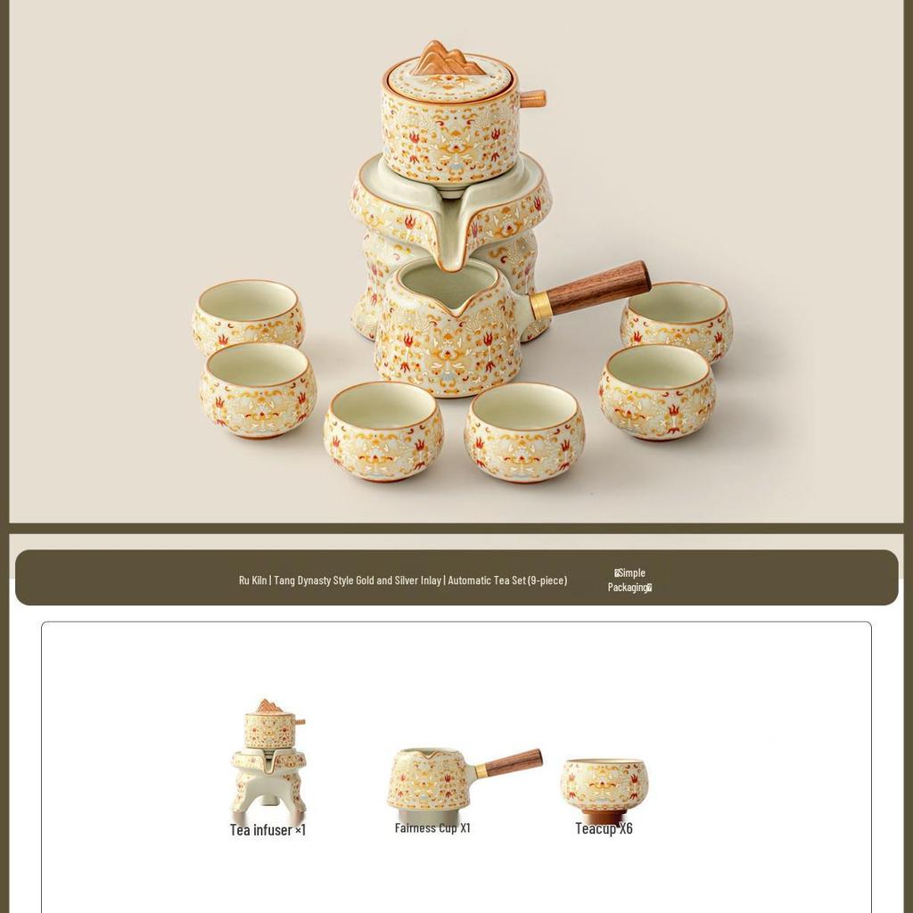Dunhuang Automatic Tea Set: High-Grade Ru Kiln Brewing Artifact - Ideal Gift for Leaders, Elders, and Business Occasions