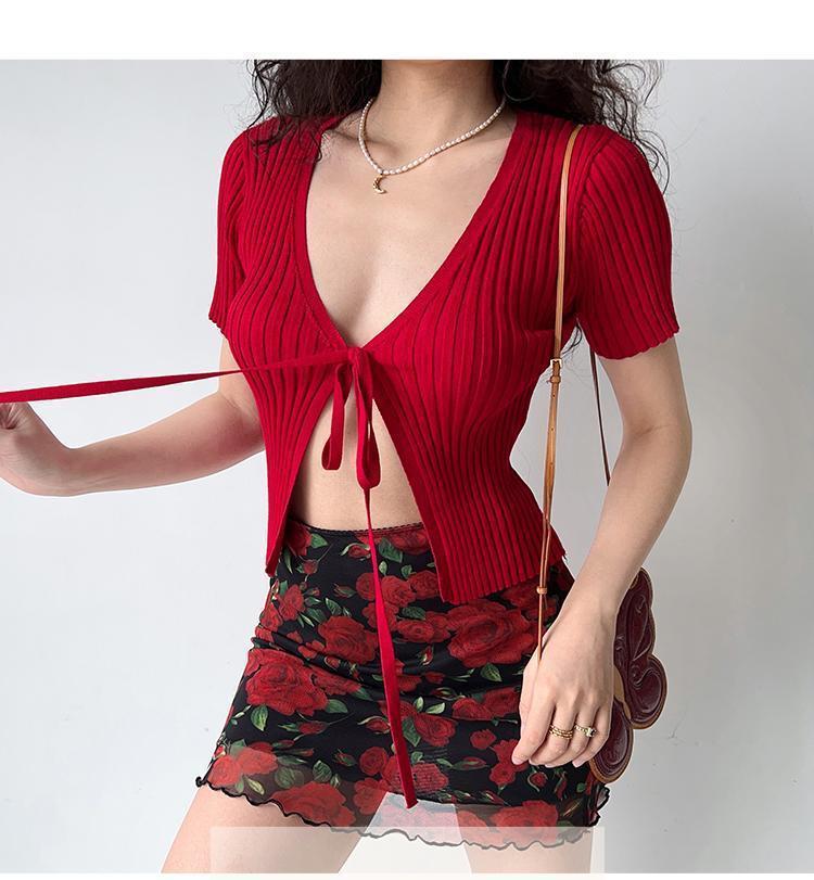 American Spicy Girl Rose Print Mesh High-Waisted Bodycon Mini Skirt for Women