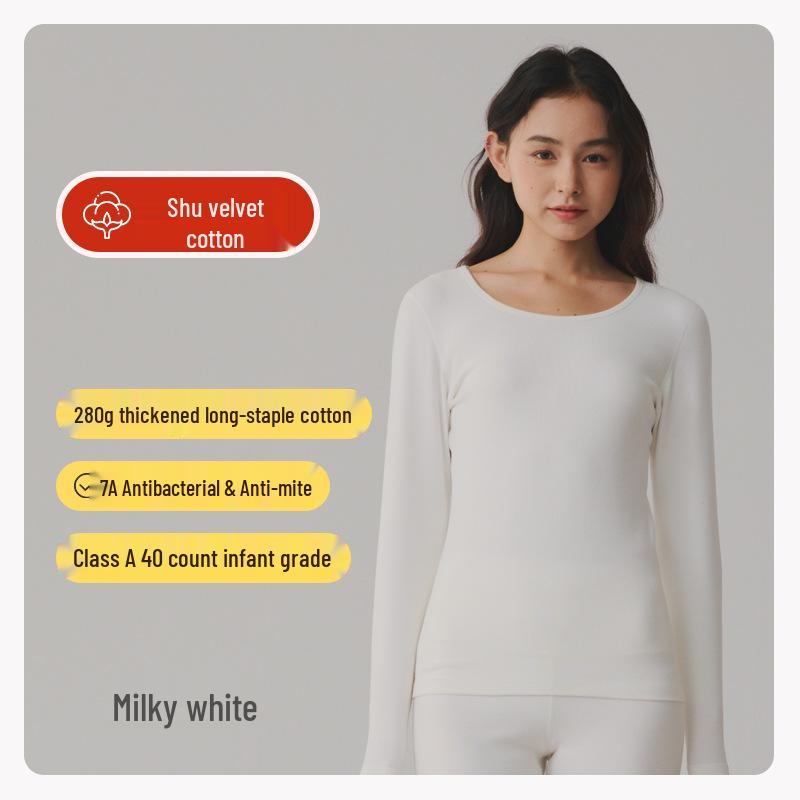 Women's Thickened Pure Cotton Antibacterial Round Neck Slim Fit Warm Base Layer Top
