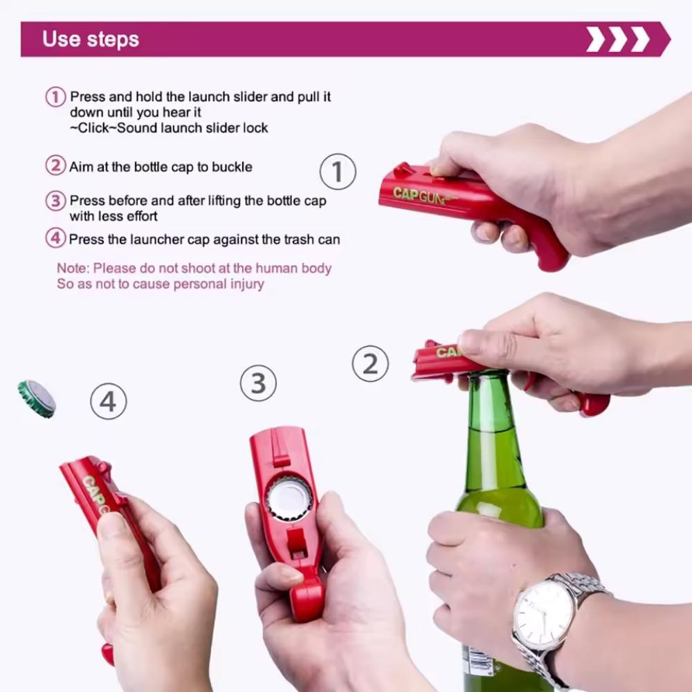 Cap Gun Bottle Opener Launcher Fun Beer Bottle Cap Shooter Multi Function Party Favor Novelty Gift For Home Bar And Outdoor Use