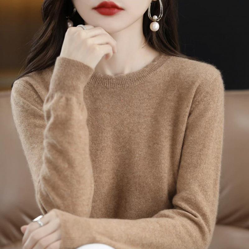 

Женский вязаный свитер с оборками и круглым вырезом, осень-зима, свободный, с длинным рукавом, однотонный, повседневный, теплый, базовый, пуловеры One size верблюд