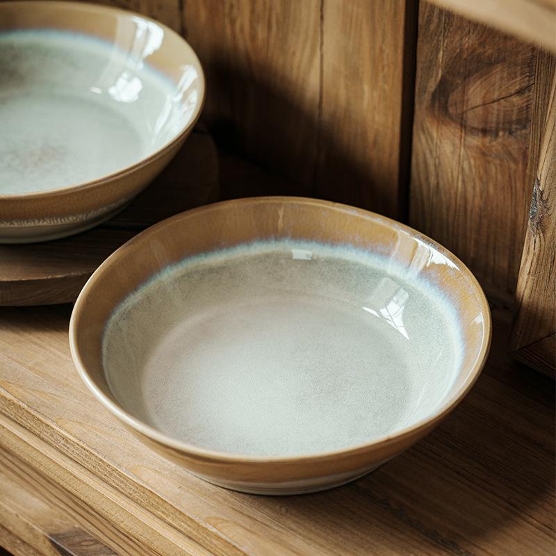 Retro Kiln Change Large Bowl Ceramic Open Bowl Creative Splicing Bowl Household Bowl Restaurant Vegetable Bowl Salad Bowl Noodle Bowl