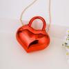 Metallic Heart Shaped Mini Crossbody Bag Glossy Finish Detachable Chain Strap Perfect For Party Wedding Date Night Events