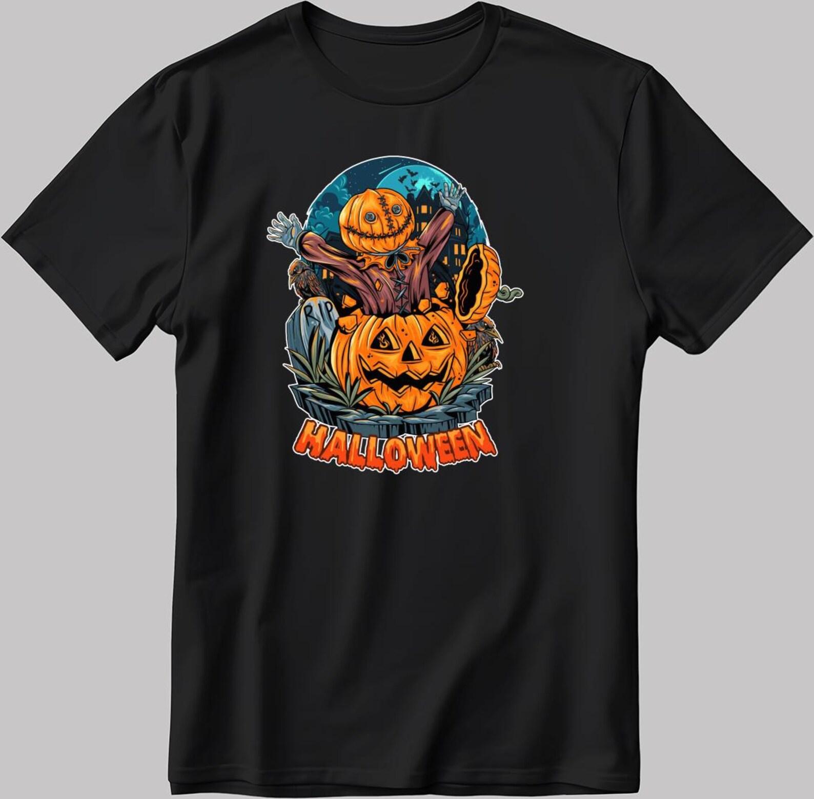 Happy Halloween, Halloween Scary Pumpkin Short Sleeve White-Black Men s / Women s T-Shirt H604 3XL