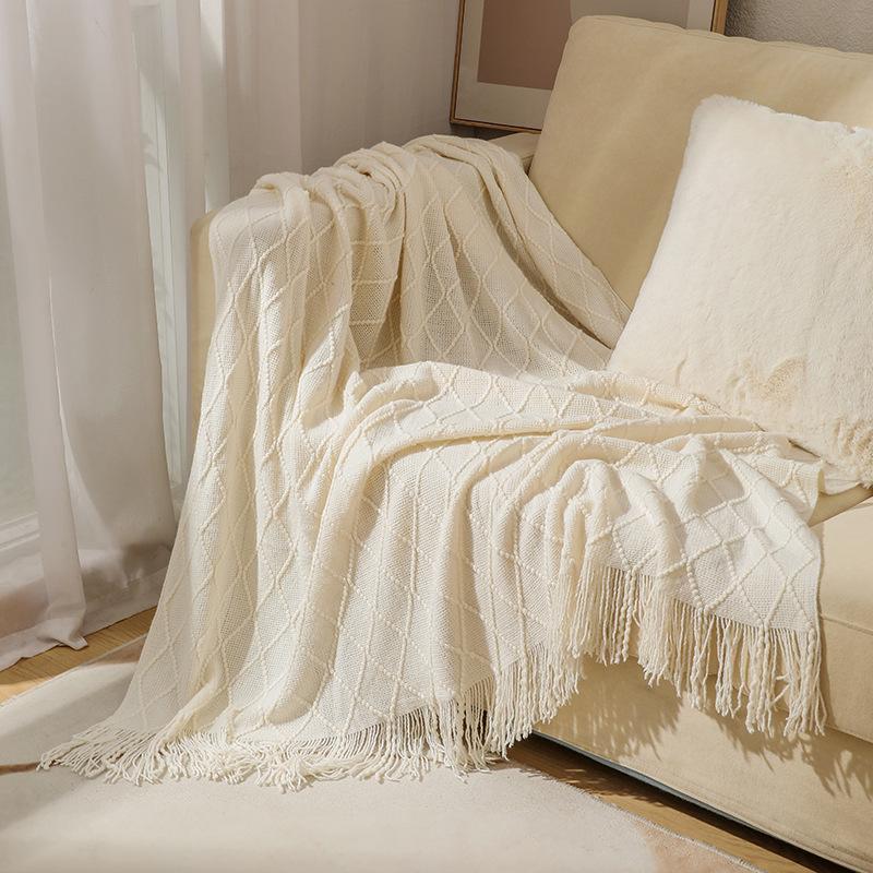 Tassel Lightweight Knitted Blanket for Sofa, Air Conditioning, Summer Naps, and Bay Windows