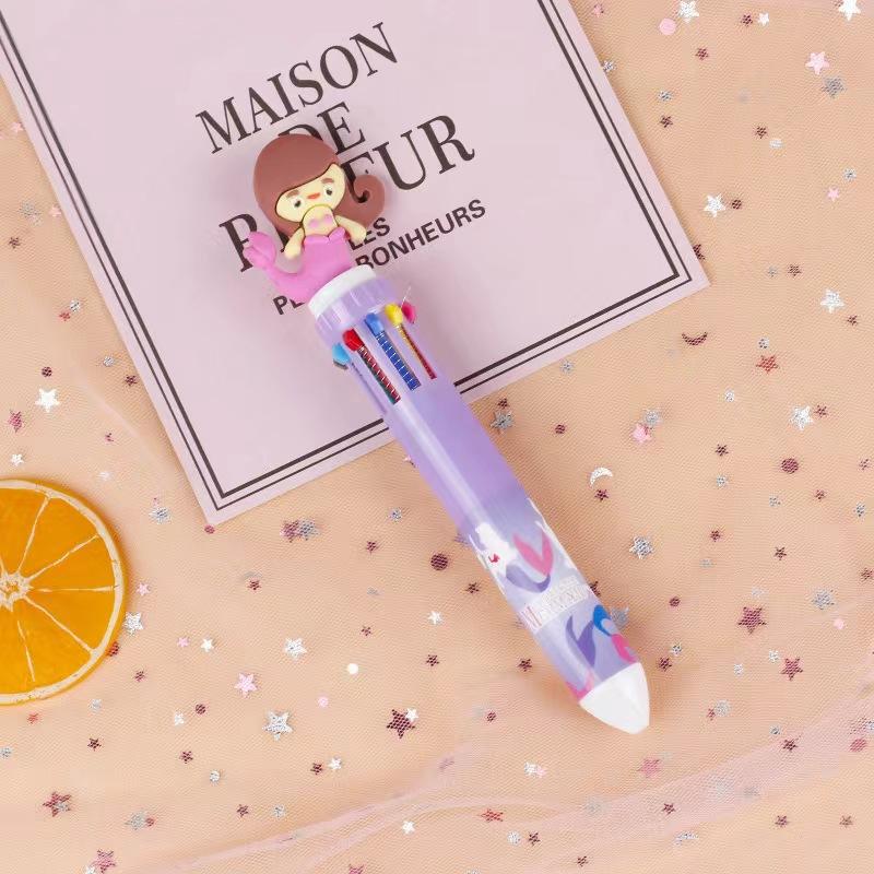 Ten-color Ballpoint Pen Girl Heart Cartoon Press Multi-color Pen Multi-function Color Handbook Pen Creative Cute Pen