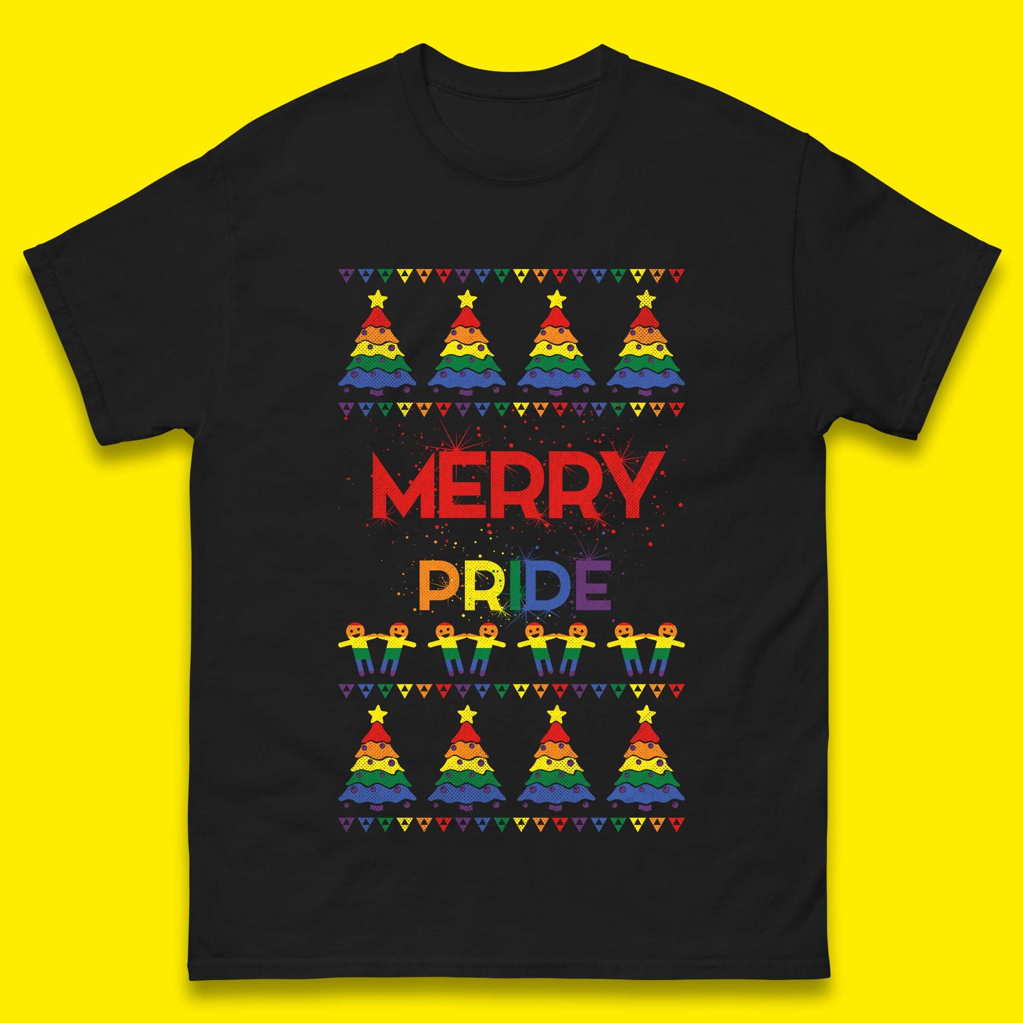 Merry Pride Christmas Trees Mens T-Shirt Womens Tops Tees M