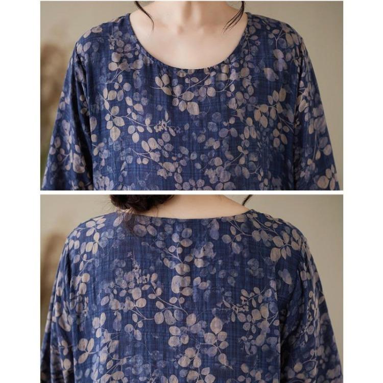 Floral Printing Vintage Maxi Dress for Women Plus Size Spring Summer Long Loose Style Lady Dress