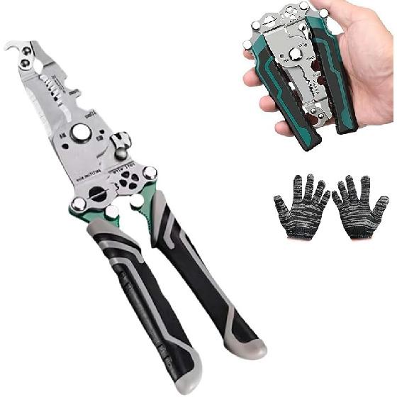 18 in 1 Wire Stripper Foldable, 2025 New Upgrade 18-in-1 Multifunctional Folding Pliers Ergonomic Professional Electrician Tool Gift (Green*1) Gray*1