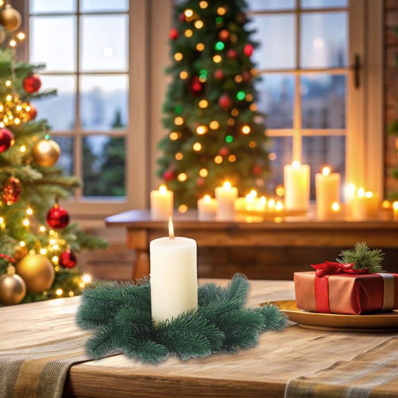 Christmas Rings Wreath Norfolk Pine Garland Artificial Snow Pine Needle Garland Table Ornament for Wedding