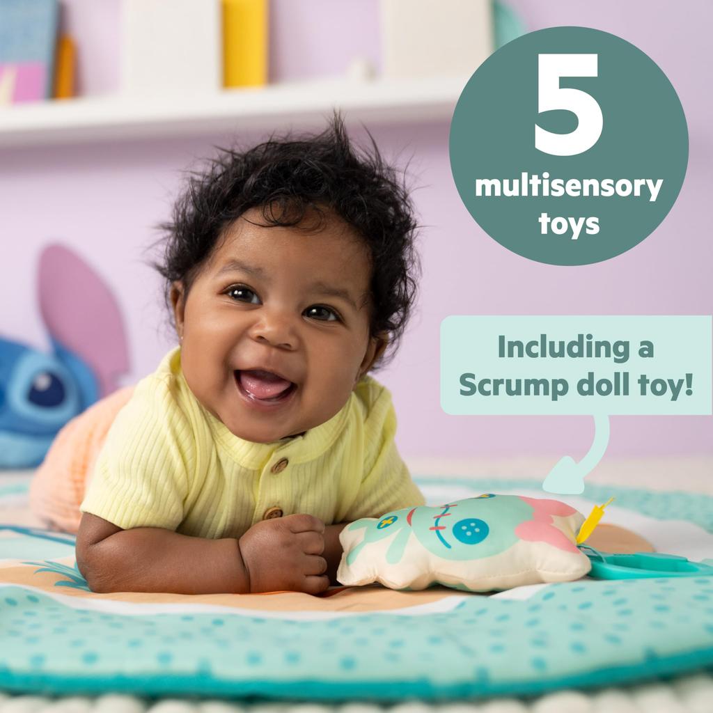 Bright Starts Disney Baby Stitch Party in Paradise Play Gym Mat with 5 including a removable Stitch plush Suitable for ages 0M and & Toys, toy. up.