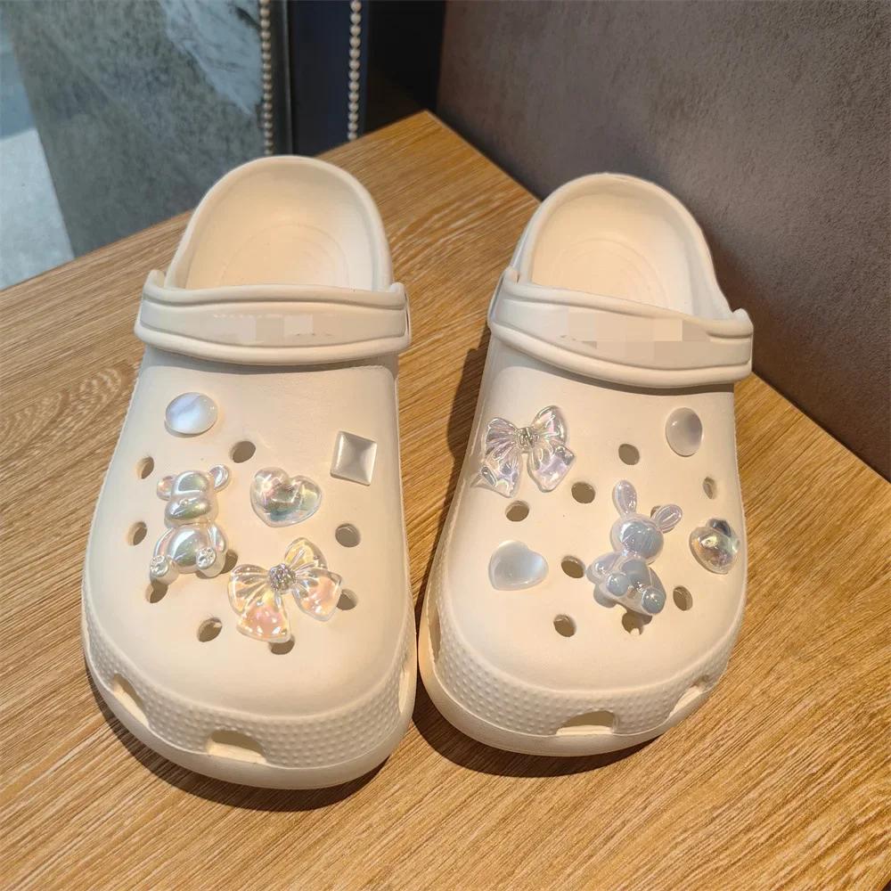12Pcs Colorful Sparkling Powder Shoe Charms Set with Gemstone Crystal Pearl Flower - DIY Detachable Shoe Decorations Accessories