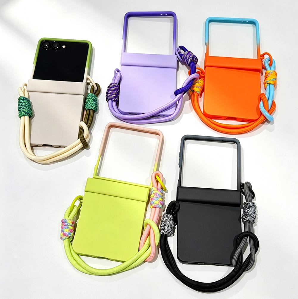 Dwukolorowe etui z paskiem na nadgarstek z gradientem dla Samsung Z Flip 8 flip7 FE Galaxy Z Flip 7 6 5 4 Przyjazne dla skóry Pokrowiec ochronny na zawias