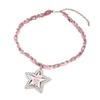 Stylish Rhinestones Star Collar Necklace With Bowknot Charm Genuine Leather Neck Chain Jewelry Accessory