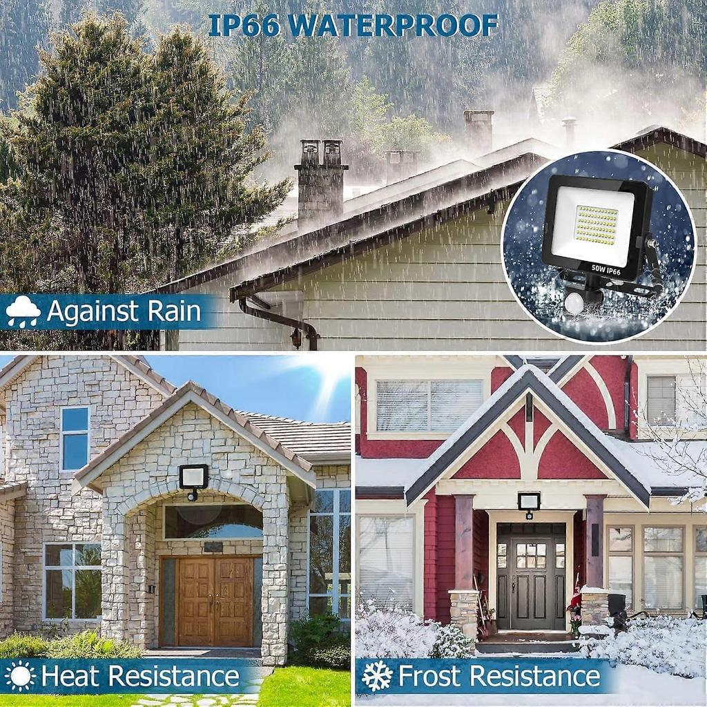 50W 5000 Lumen LED Floodlights with PIR Sensor, IP66 Waterproof Outdoor Wall Light with Remote Control for Garden, Backyard, Garage